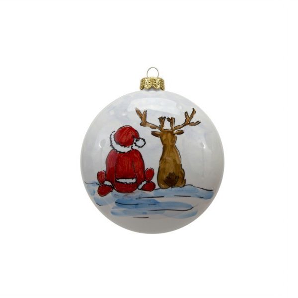 Immagini Renna Di Natale.Pallina In Ceramica Con Babbo Natale E Renna Dipinto A Mano Online Shop